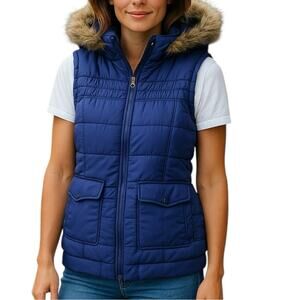 Burton Dry Ride Purple Fur Trim Snowboard Puffer Vest Size Small